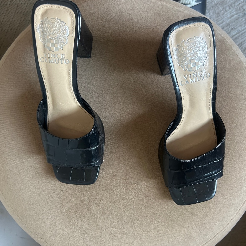 Vince Camuto Black Croc-Embossed Heels